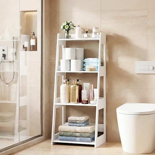 4-Tier Bathroom Ladder Shelf Freestanding, 15.7" W x 38.6" H, PVC - Image 2