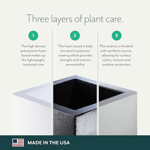 PolyStone Monterray Cube Planter – 23" x 19" x 19" – Large Square Indoor/Outdoor Planter Box for Patio & Garden – Modern Stone-Look Resin – All-Weather w/Drainage Holes - Made in USA - Chocolate Brown - Image 6