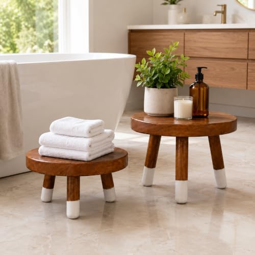2 Pack 9" Teak Wood Plant Stands for Indoor Plants, Mid-Century - Image 7
