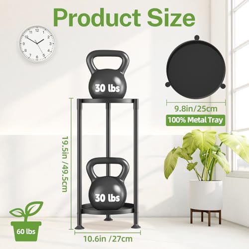 iDavosic.ly 2 Tier Plant Stand Indoor Outdoor, 10 In Wide Metal Tray, Black - Image 3
