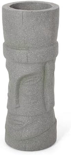 Christopher Knight Home Jorine Lightweight Concrete Planter, Cast Stone Planter, Moai Design Urn, Tall Plant Pot, Easter Island Garden Pot with Drainage Hole for Backyard Hall Garden, Stone Gray - Image 6