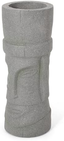 Christopher Knight Home Jorine Lightweight Concrete Planter, Cast Stone Planter, Moai Design Urn, Tall Plant Pot, Easter Island Garden Pot with Drainage Hole for Backyard Hall Garden, Stone Gray - Image 6