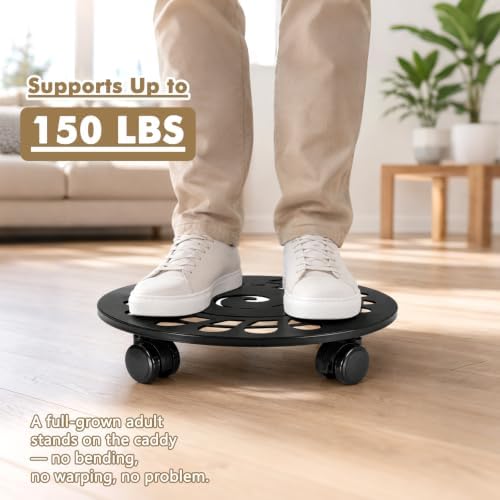 3 Packs 12 Inch Metal Plant Caddy with Wheels Heavy-Duty Rolling Plant Stand Lockable Wheels Plant Roller Base for Indoor Planters Outdoor Flower Pot Mover Rollers Plant Dolly Plant Coasters Trolley - Image 4