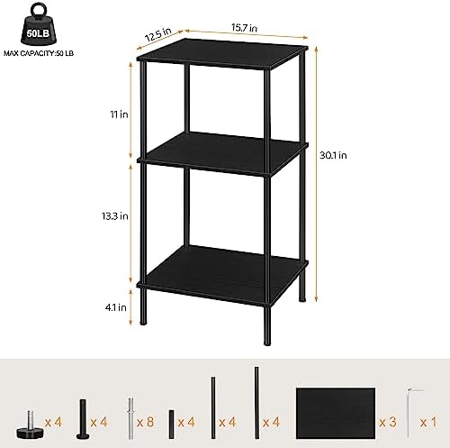 ETELI Tall Side Table with Storage 3 Tier Black End Table Metal Storage Shelves for Living Room Bedroom Bathroom Small Slim Table for Office - Image 3