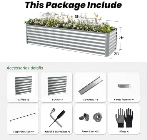 8x2x2FT Galvanized Raised Garden Beds Outdoor,Planter Raised Beds for Gardening, Vegetables, Flowers,Large Metal Garden Box,Deep Plant Flower pots Outdoor (Galvanized, 1Pack) - Image 2