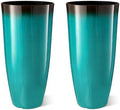 Glitzhome 30" H Tall Outdoor Planter, Set of 2 Large Tall Planters with Gradient Turquoise Faux Ceramic Finish, Plastic Large Flower Pots for Porch Garden Indoor All Season Decor,with Drainage Holes by Glitzhome