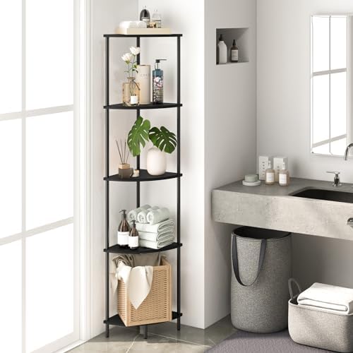 Yoobure Corner Shelf Stand, 5-Tier Bookshelf, 65" Tall Shelves for Bedroom, Living Room, Narrow Display Bookcase, Black with Display Shelves for Office - Image 6