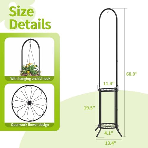 BMOSU Plant Stand with Hooks Indoor Outdoor Corner Tall Plant Stand Heavy-Duty Metal 3-Tier Plant Shelf Holder Rack for Patio Garden Balcony Living Room Bedroom(circular Black) - Image 7