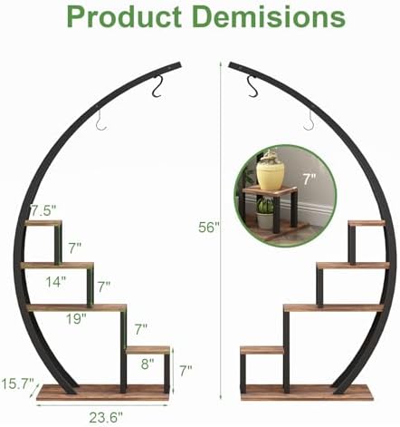 GarveeLife Plant Stand Indoor 5 Tier, Metal Half Moon Plant Shelf 2 Pack - Image 4