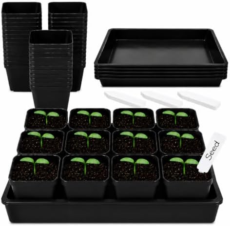 5 Pack Plastic Seed Starter Tray with 60pcs 3.5 inch Nursery Pots by Unknown