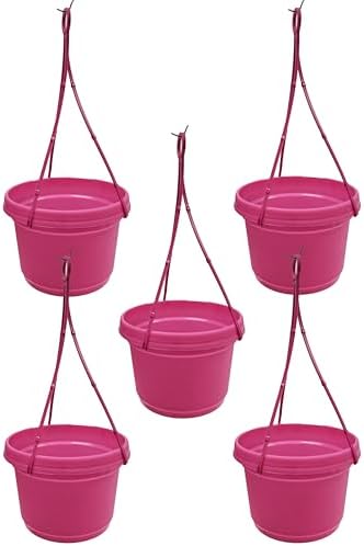 7in Pot and Hangers Pink Plastic Flower Pot Set of 5 by AustinPlanter