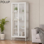 Polup 66" White Glass Display Cabinet, 3-Side Clear View for Collectibles - Image 2