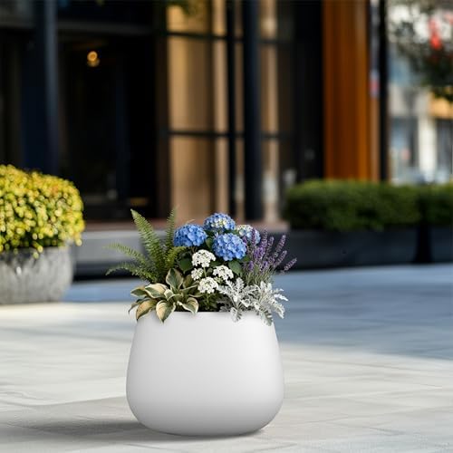 Kante Modern Home Minimalist 12.6" Dia Snow White Concrete Curved Planter - Image 4