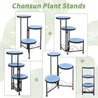 3 Tier Mosaic Corner Plant Stand Foldable Display Shelf Blue - Image 3