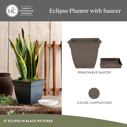 The HC Companies Eclipse Square Planter Pot, 8 Inch, Cappuccino, 4-Pack - Image 2