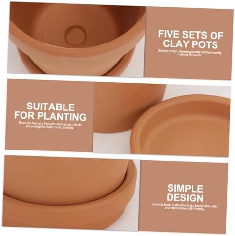 Veemoon Red Clay Succulent Flower Pots with Saucers, Indoor Decorative Breathable Planters for Succulent Plants, 8x8cm Terracotta Containers, 5pcs Set for Home Gardening - Image 6