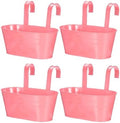 uxcell Rail Planter for Outdoor Plants, 4 Pcs 11" Iron Wall Hanging Planters Fence Railing Balcony Planters with Drainage Holes and Detachable Hooks, Pink by uxcell