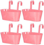 uxcell Rail Planter for Outdoor Plants, 4 Pcs 11" Iron Wall Hanging Planters Fence Railing Balcony Planters with Drainage Holes and Detachable Hooks, Pink by uxcell