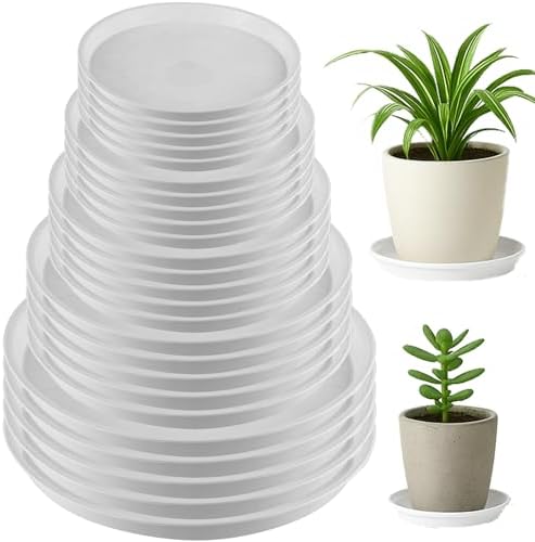 50 Packs 4/6/8/10/12 Inch Plastic Plant Saucers for Indoor Outdoor, Plant Water Catcher Tray for Pots, Bulk Flower Pot Saucers, Drip Trays for Potted Plants, Round Plates to Catch Water, White by KvyusFlourish