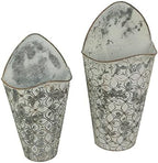 Set of 2 Wall Pocket Hanging Planters, 16 Inch Antiqued Gray Embossed Metal by Zeckos
