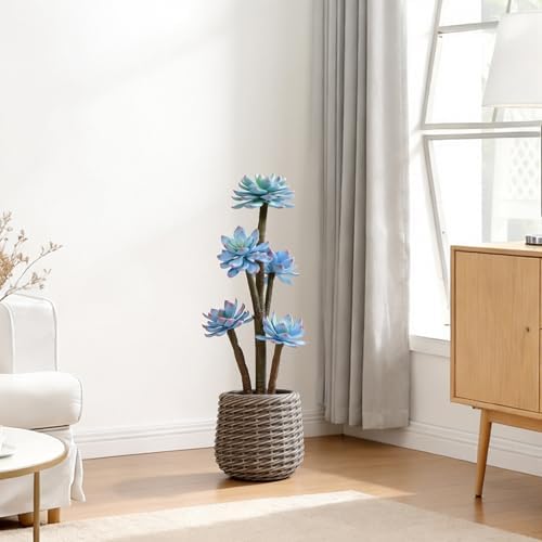 Artificial Succulents Plants 2ft, Blue Fake Cactus Plant with Brown Pot, Large Faux Floor Plant UV-Resistant for Home Office Hotel Patio Balcony or Garden Indoor Outdoor Desert Decor - Image 2