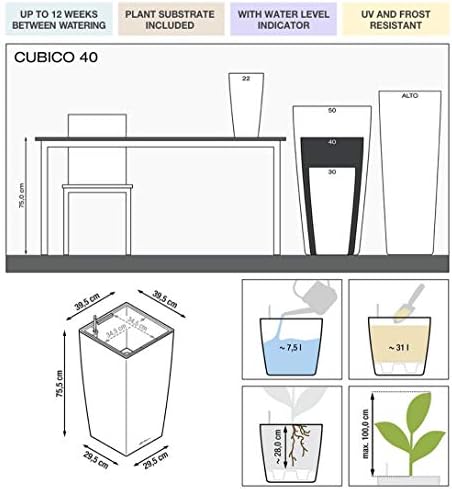 Lechuza CUBICO 40 Cream White High Gloss, Self-Watering Tall Planter, H29.5 L15.7 W15.7 in - Image 2