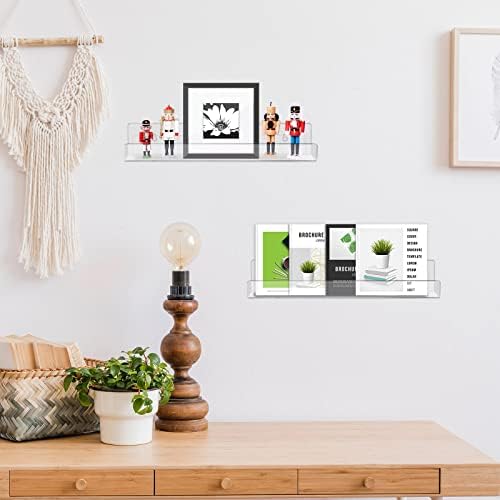 Blulu 12 Packs 14 Inch Acrylic Floating Shelf Wall Mounted Invisible Acrylic Shelf Ledge Floating Bookshelf for Living Room Office Bedroom Bathroom Kitchen Decoration Space Save (Clear) - Image 2