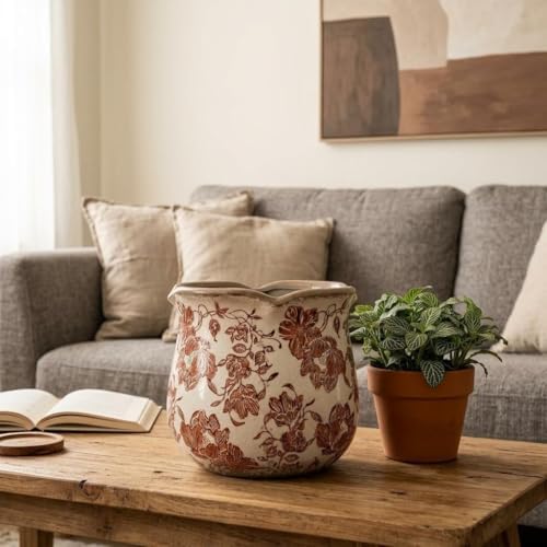 Tuscan Ceramic Planter with Floral Edges Vintage Planter Flower Pot Vase - Image 6
