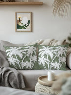Outdoor Throw Pillow Set of 2, Tropical Palm Tree Waterproof Pillow with Insert Included, Vintage Moss Green Exotic Botanical Plants Decorative Accent Cushion Sofa Pillows for Patio Porch, 18 x 18 In - Image 4