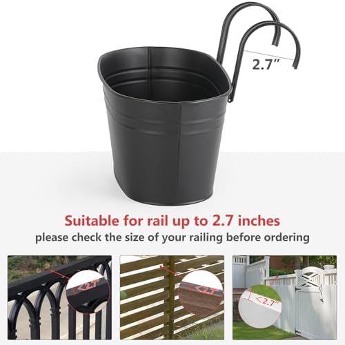 Dahey 10.5 Inch Metal Hanging Flower Pots 5 Pcs Outdoor Railing Planter Box - Image 6
