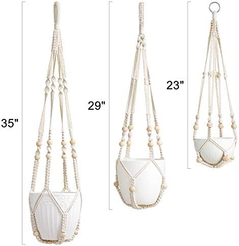 Mkono Macrame Plant Hangers Indoor 35"/29"/23" Hanging Planter Holder Set of 3 and Fake Hanging Plant with Pot Set of 1 - Image 6