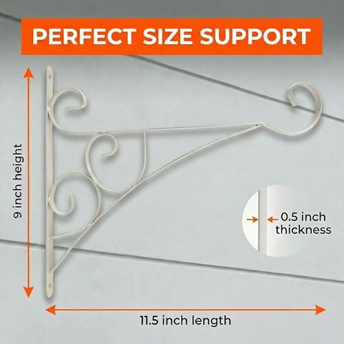 Gardenised Scroll Metal Wall Bracket with Curled Hook for Hanging Accessories and Flowerpots for Indoor & Outdoor Use, White - Image 2