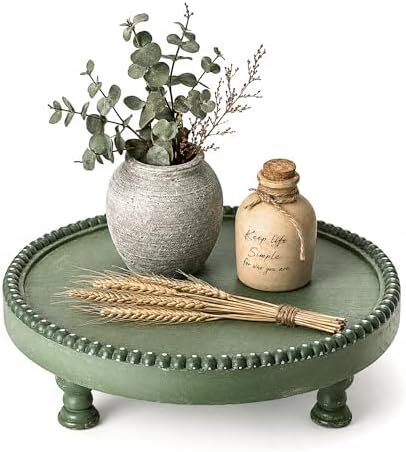 EOSAHR Beaded Wood Riser: Round Display Stand for Living Home Decor, Green by EOSAHR