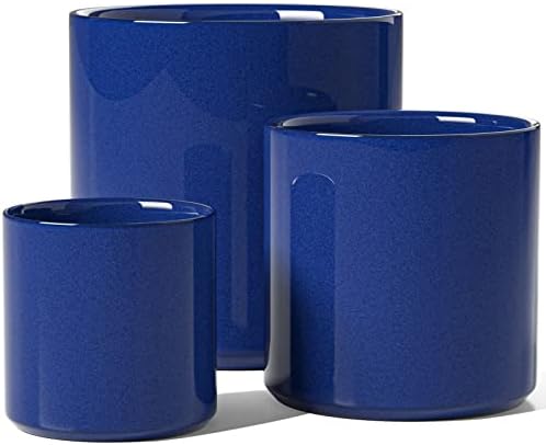 LE TAUCI 10+8+6 Inch Ceramic Pots for Plants, Indoor Planters with Drainage Hole and Plug, Modern Cylinder Flower Pots Set of 3 for Office and Living Room, Glossy, Midnight Blue by LETAUCI