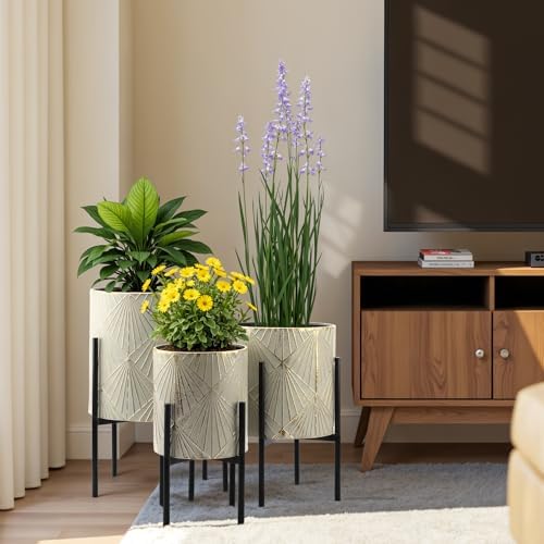 LuxenHome Planters for Indoor Plants, Set of 3 Floor Plants Pots with Stand - Image 7