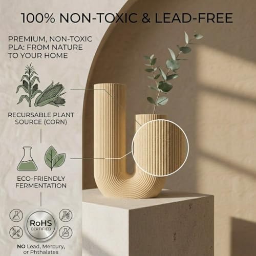 U-Shaped Modern Vase, Minimalist Ribbed Planter for Real & Dried Plants, Sustainable Home Décor (Champagne) - Image 2