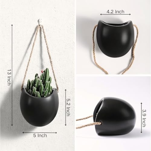 4 to 5 inch Ceramic Planters Wall Hanging Vases Decor - Set of 3 - Image 2