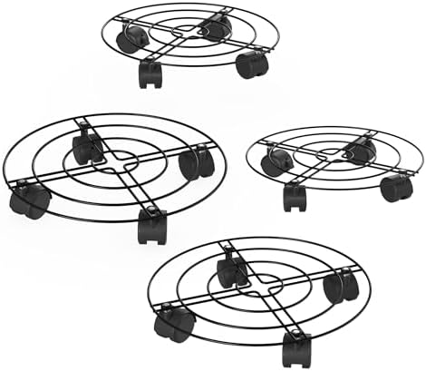 Rolling Plant Caddy with Wheels Heavy Duty Tray 4-Pack - 12” Round Metal Indoor or Outdoor Plant Stand with Wheels and 110lb Capacity - Rustproof Planter Caddies with Locking Casters by Pure Garden by PureGarden