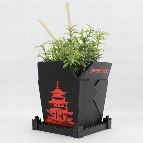 3D Printed Planter Chinese Takeout Box - Set of 3 with (Free) Trays and Chopsticks - Plant Pot with Drainage Decor, Oyster Pail planters Plant - Made in USA - Image 5