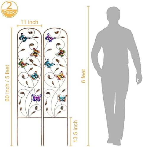 LEWIS&WAYNE 2 Pack Metal Garden Trellis with Colorful Butterfly 60 Inch High Outdoor Decoration Arched Fence Trellis for Climbing Plants for Patio, Lawn, Yard, Backyard, Wall Brackets - Image 2