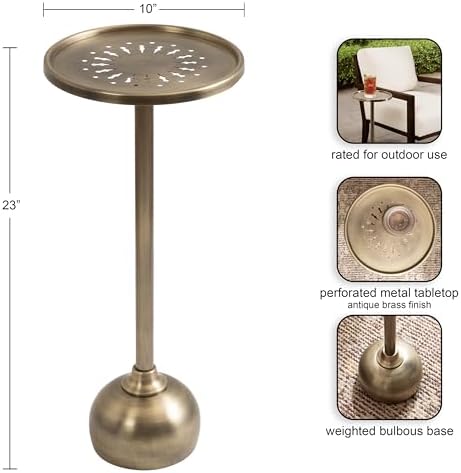 Kate and Laurel Miki Modern Pedestal Drink Table; 10 x 10 x 23; Antique Brass; Decorative Accent Patio Table for Use as Plant Stand Indoors or Outdoors or as a Living Room Martini Table - Image 3