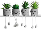 MAKHOT 4 Pcs Creative Artificial Succulent Plants with Cement Pot, Fake Small Plant for Desk Faux Succulents for Bathroom Decor, Mini Plants Succulent Cute Hanging Leg Potted for Office Shelf Decor by MAKHOT