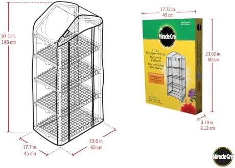 Miracle-Gro 4-Tier Greenhouse, Removable Shelves, Clear, 23"x17"x57" - Image 3