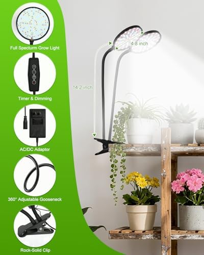 Clip On Grow Lights for Indoor Plants, High PAR & PPFD Full Spectrum Plant Light with Auto On/Off Timer, 5 Dimmable Levels, Flexible Gooseneck LED Grow Lamp for Indoor Growing - Image 3