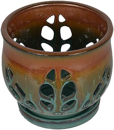 W&W Orchid Pot with Holes and Saucer for Repotting, Tan Mix, 6.5" - Image 5