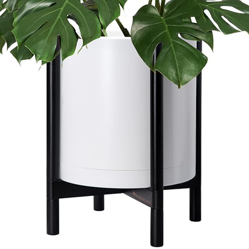 D'vine Dev Plastic Pot with Ebony Wood Stand, White, 16 in, 55-C-Z-1 by DvineDevPlanterPotsandStand