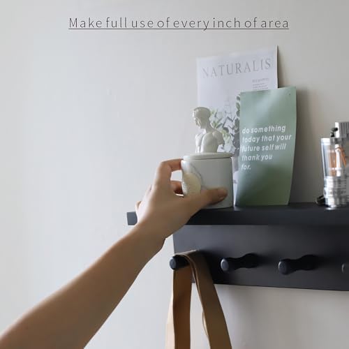 Entrance Coat Rack ，Coat Hooks, Wall-Mounted Wooden Hook Rack, Wall-Mounted Shelves are Very Suitable (Black Color Finish—A-1) - Image 5