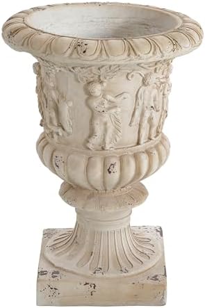 Christopher Knight Home Clara 27'' MGO Outdoor Planter, Mid-Century Modern Garden Urn, Floral Statue Design, Large Garden Pot, Flower Urn with Drainage Hole for Backyard Home, Antique White - Image 4