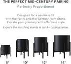 FaithLand 8 Inch Fiberstone Planter - Lightweight Modern Cylinder Plant Pot with Drainage Hole & Plug, Indoor Outdoor Use, Matte Black - Image 5