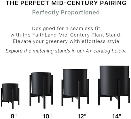 FaithLand 12 Inch Fiberstone Planter - Lightweight Modern Cylinder Plant Pot with Drainage Hole & Plug, Indoor Outdoor Use, Matte Black - Image 6